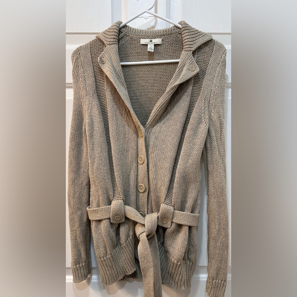 Banana Republic‎ Organic Cotton Belted Cardigan Sweater Size S Petite Old Money